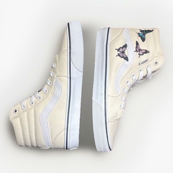 Vans Filmore Hi Top - Cream Color Canvas - Embroidered Butterflies - Women's 7.5 - Picture 6 of 7